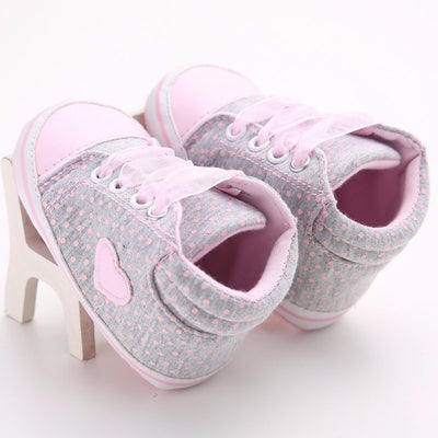 2019 Infant Newborn Baby Girls Polka Dots Heart Autumn Lace-Up First Walkers