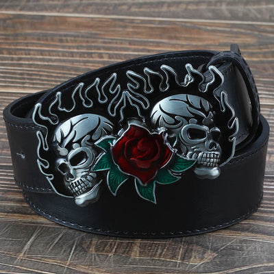 Fashion leather belt skull head skeleton man women wear big buckle skull face rose punk style heavy metal rcok belt Ghost head