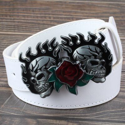 Fashion leather belt skull head skeleton man women wear big buckle skull face rose punk style heavy metal rcok belt Ghost head