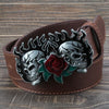 Fashion leather belt skull head skeleton man women wear big buckle skull face rose punk style heavy metal rcok belt Ghost head