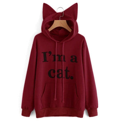 I'm a cat - Cat Ear Hoodie Long Sleeve Pullover Casual Tops for woman