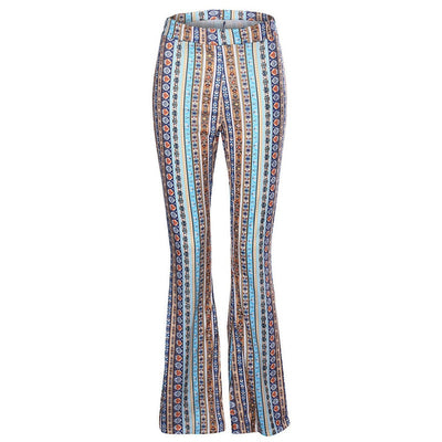 Striped Boho Hippie Flare Pants High Elastic Waist Vintage Soft Stretch Bell Bottom  Pants