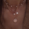 Boho Shiny Crystal Gem Pearl Stars Round Geometric Gold Pendant Chain Necklace Set Women
