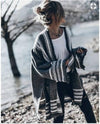 Winter Women Clothing Fashion Tassel Knitted Cardigans Stripped Coats Women