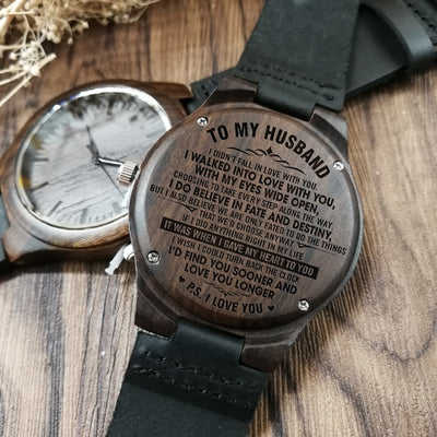 TO MY HUSBAND ENGRAVED WOODEN WATCH I'D FIND YOU SOONER AND LOVE YOU LONGER