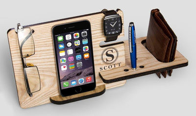 Personalized Docking Station, Wooden Phone Stand, Desk Organizer, Love Quote, Father's Day gifts boyfriend girlfriend wife Dad
