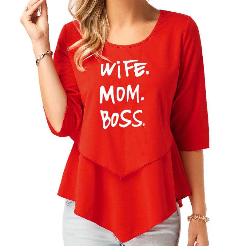 Wife MOM BOSS T-Shirt  Tops  Half Sleeve Crew Neck    for Woman