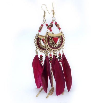 Bohemian fringe feather earrings pendant  style  Vintage For Women