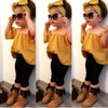 Toddler Baby Girls clothes Off Shoulder pullover short sleeve Tops solid Pants Bow Headband 3pc kids cotton lovely Outfits