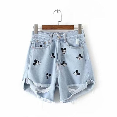 Summer HighWaist Ripped Hole Embroidery Short Mini Jeans For Women Sexy Trousers