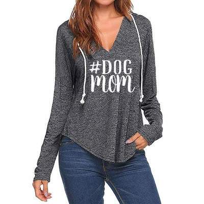 DOG MOM Hoodies Women Tops Sweatshirts V neck