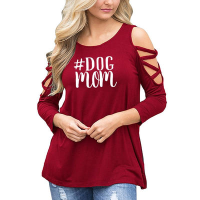 DOG Mom Tops Cotton Shirt  Long Sleeve for Woman
