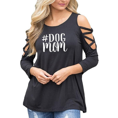 DOG Mom Tops Cotton Shirt  Long Sleeve for Woman