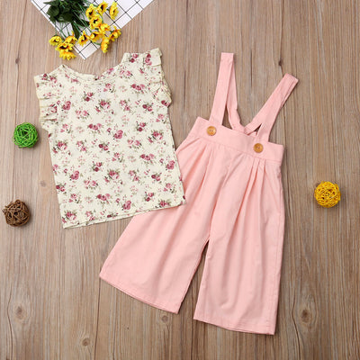 Summer Kid Baby Girl Clothes Set Floral Short Sleeve Shirt Wide Leg Pants