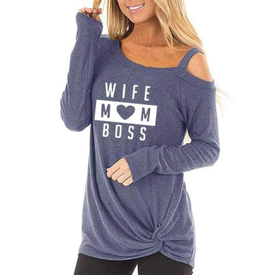 WIFE MOM BOSS -  Oblique Shoulder T-Shirt For Women
