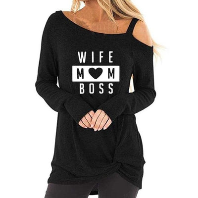 WIFE MOM BOSS -  Oblique Shoulder T-Shirt For Women