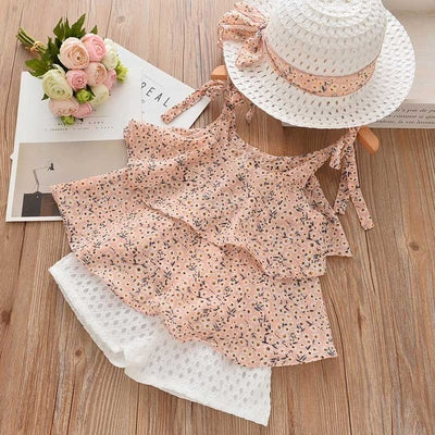 Children Summer Clothes Sets 2019 New Style Girls Sleeveless Sling Floral Chiffon