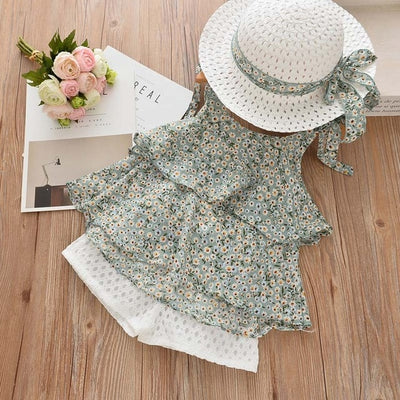 Children Summer Clothes Sets 2019 New Style Girls Sleeveless Sling Floral Chiffon