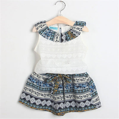 Children Summer Clothes Sets 2019 New Style Girls Sleeveless Sling Floral Chiffon