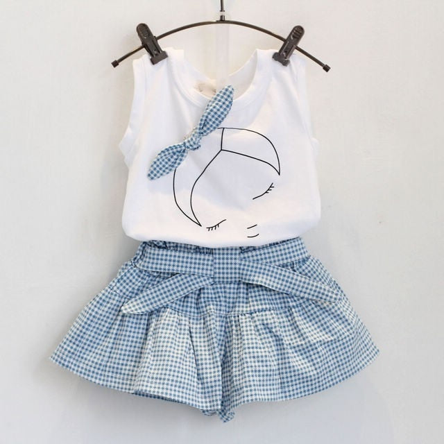 Girls Fly Sleeve Flower Cotton Shirt + Shorts Summer Set