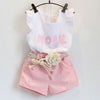Girls Fly Sleeve Flower Cotton Shirt + Shorts Summer Set