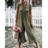 Jumpsuit  Loose Short Sleeve Romper Long Trousers  Button Down Overalls Pants