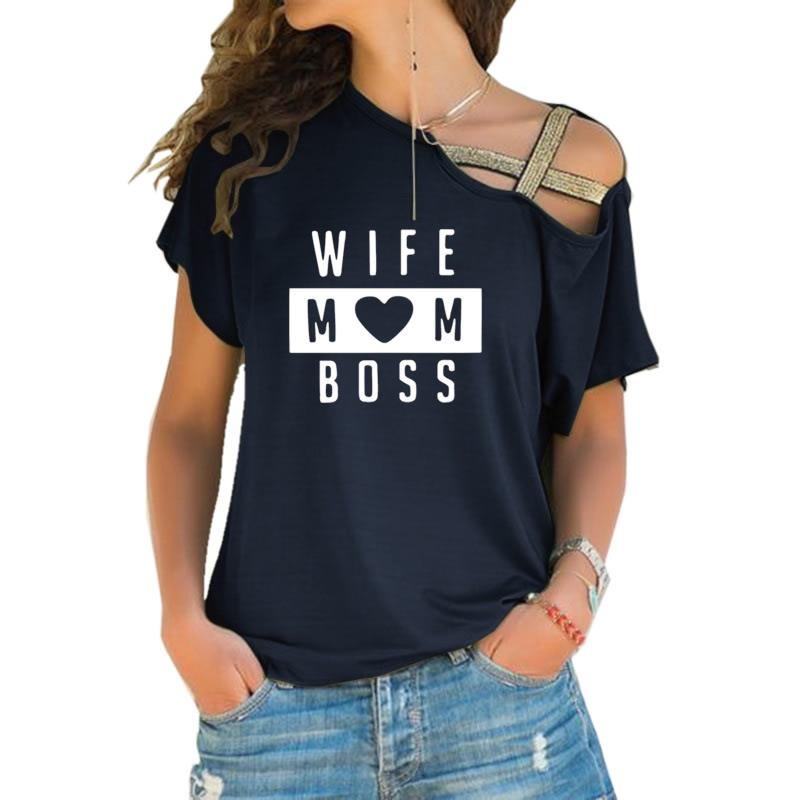 WIFE MOM BOSS - Bandage Off Shoulder T-Shirt For Women
