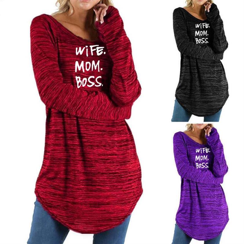 Wife Mom Boss -  Round Neck Long Sleeve T-Shirt for Women