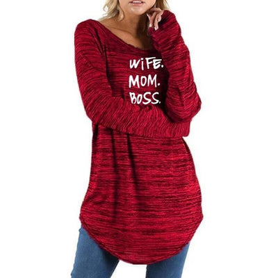 Wife Mom Boss -  Round Neck Long Sleeve T-Shirt for Women