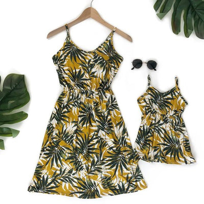Leaf print tank mother and daughter dresses beach mommy and me clothes