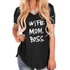 WIFE MOM BOSS T-Shirt for Women V-neck Short Sleeve Cotton Shirt