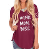 WIFE MOM BOSS T-Shirt for Women V-neck Short Sleeve Cotton Shirt