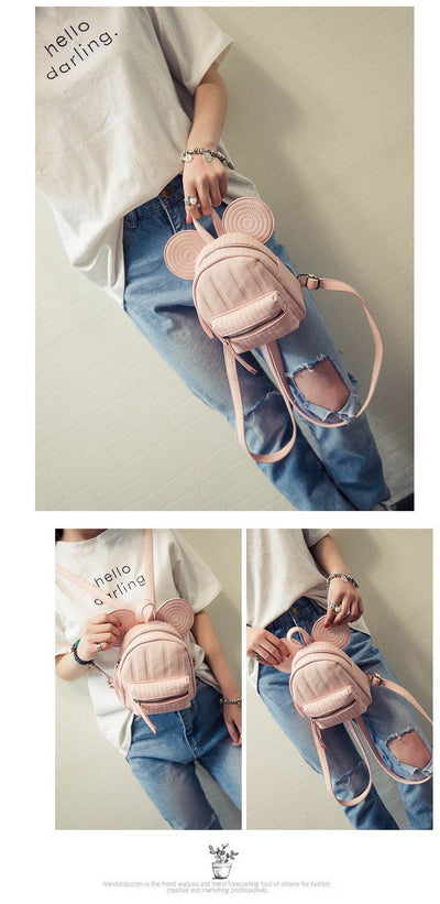 Women Leather Backpacks Cartoon Mickey Ears Fashion Mini Casual Bags