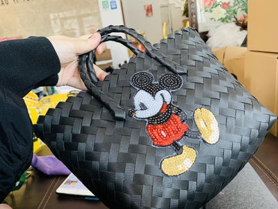 High Quality Straw Bag Mickey Handbag Women Causal Shopping Travel Bag