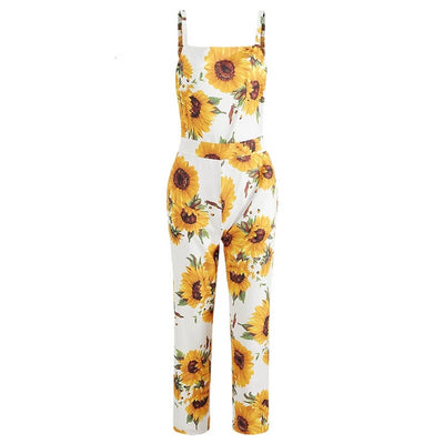 Sunflower Women Jumpsuit Backless Square Collar Long Rompers