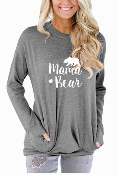 Mama Bear Long Sleeve Pockets Women T-shirt