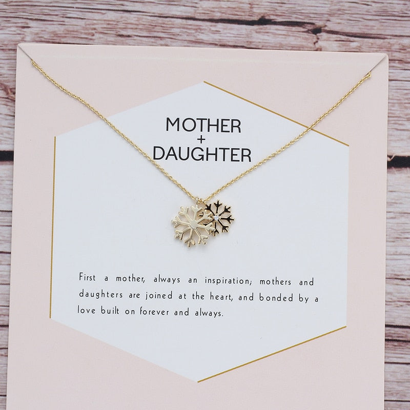 Wish Card Double Snowflake Gold Chian Necklace Copper Pendant Jewelry Daughter to Mother