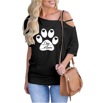 Dog Mom Heart Paw - Top  Slant Shoulder Sleeve T-Shirt For Women
