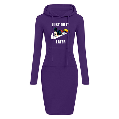 Just do it later - Hoodie Sweatershirt Dress Long Sleeve O-Neck Casual