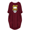 Skull Head with bow - DRESS WOMEN POCKET WOMEN PUNK COTTON OFF SHOULDER TOPS