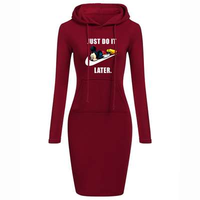 Just do it later - Hoodie Sweatershirt Dress Long Sleeve O-Neck Casual