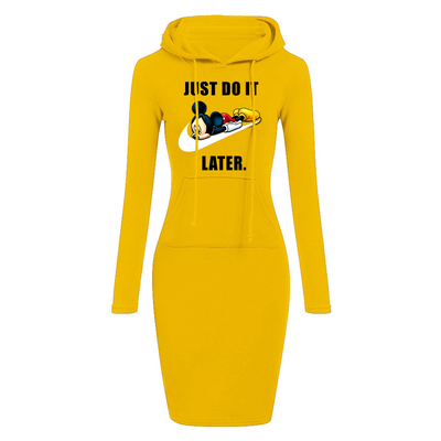 Just do it later - Hoodie Sweatershirt Dress Long Sleeve O-Neck Casual