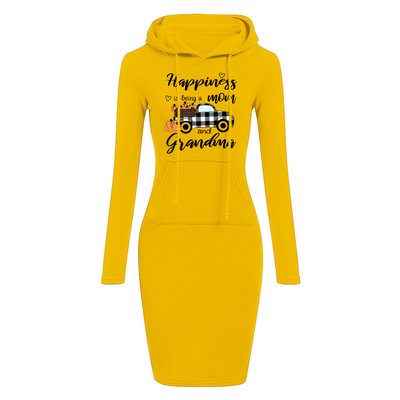 The happinest - Hoodie Sweatershirt Dress Long Sleeve O-Neck Casual